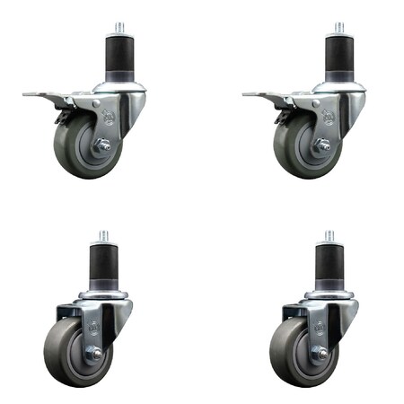 Service Caster 3'' SS Gray Poly Swivel 1-5/8'' Expanding Stem Caster Set 2 Total Lock Brakes, 4PK SCC-SSEXTTL20S314-PPUB-2-S-2-158